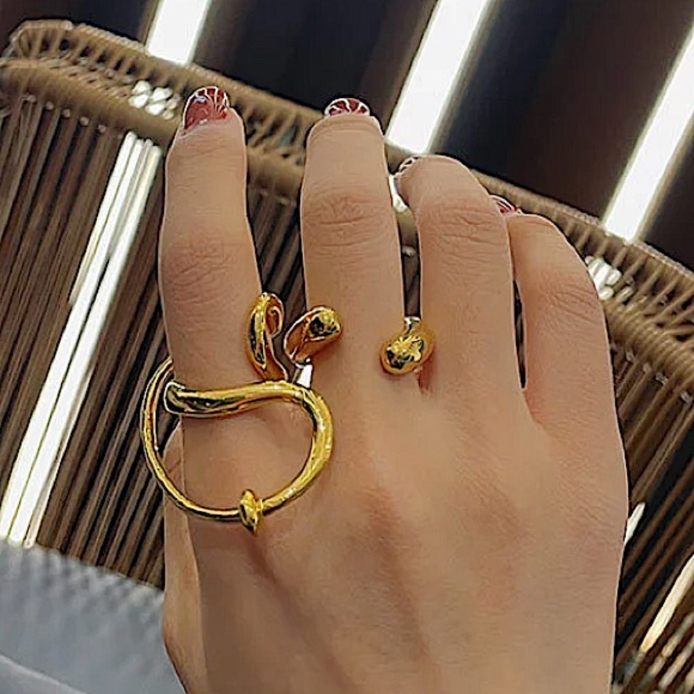 Irregular Gold Plated Swirl Resizable Ring - Picture 5 of 8